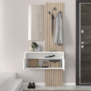 Έπιπλο εισόδου Naro Megapap χρώμα λευκό - sepet oak 90x35x204,2cm 1 τεμ.