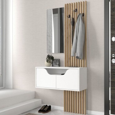 Έπιπλο εισόδου Naro Megapap χρώμα λευκό - sepet oak 90x35x204,2cm 1 τεμ.