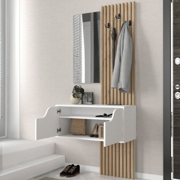 Έπιπλο εισόδου Naro Megapap χρώμα λευκό - sepet oak 90x35x204,2cm 1 τεμ.