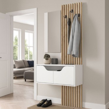 Έπιπλο εισόδου Naro Megapap χρώμα λευκό - sepet oak 90x35x204,2cm 1 τεμ.
