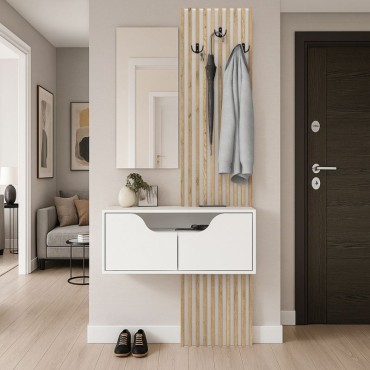 Έπιπλο εισόδου Naro Megapap χρώμα λευκό - sepet oak 90x35x204,2cm 1 τεμ.