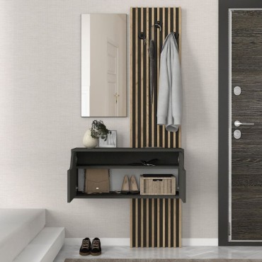 Έπιπλο εισόδου Naro Megapap χρώμα ανθρακί - sepet oak 90x35x204,2cm 1 τεμ.