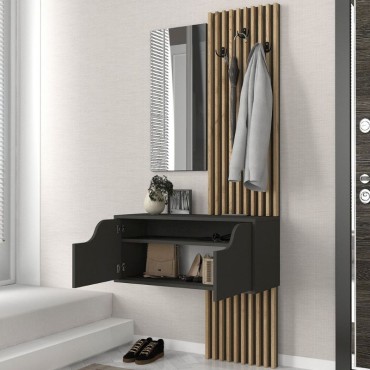 Έπιπλο εισόδου Naro Megapap χρώμα ανθρακί - sepet oak 90x35x204,2cm 1 τεμ.