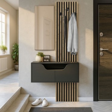 Έπιπλο εισόδου Naro Megapap χρώμα ανθρακί - sepet oak 90x35x204,2cm 1 τεμ.