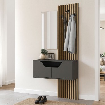 Έπιπλο εισόδου Naro Megapap χρώμα ανθρακί - sepet oak 90x35x204,2cm 1 τεμ.