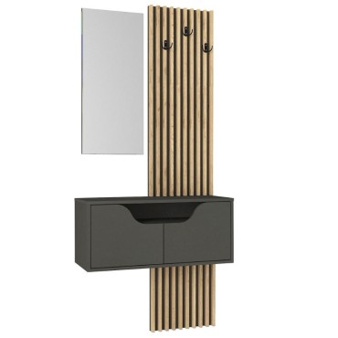 Έπιπλο εισόδου Naro Megapap χρώμα ανθρακί - sepet oak 90x35x204,2cm 1 τεμ.