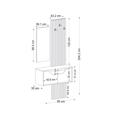 Έπιπλο εισόδου Naro Megapap χρώμα ανθρακί - sepet oak 90x35x204,2cm 1 τεμ.