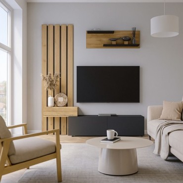 Σύνθεση τηλεόρασης Rosaline Megapap χρώμα ανθρακί - sepet oak 183x31,3x196,9cm 1 τεμ.