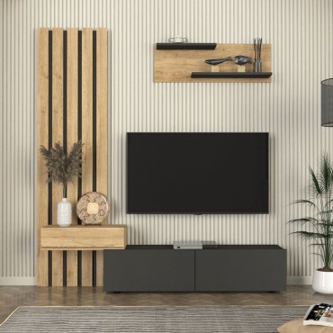 Σύνθεση τηλεόρασης Rosaline Megapap χρώμα ανθρακί - sepet oak 183x31,3x196,9cm 1 τεμ.