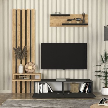Σύνθεση τηλεόρασης Rosaline Megapap χρώμα ανθρακί - sepet oak 183x31,3x196,9cm 1 τεμ.
