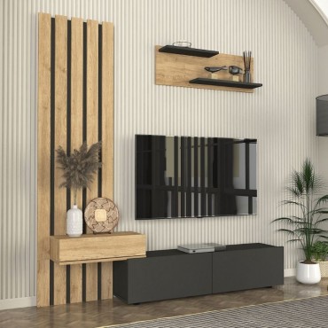 Σύνθεση τηλεόρασης Rosaline Megapap χρώμα ανθρακί - sepet oak 183x31,3x196,9cm 1 τεμ.