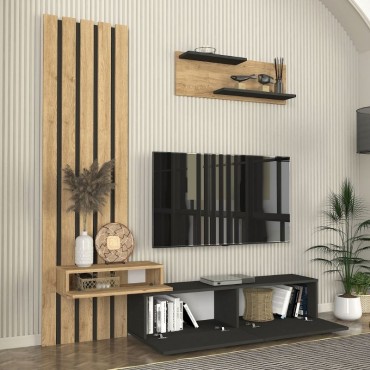 Σύνθεση τηλεόρασης Rosaline Megapap χρώμα ανθρακί - sepet oak 183x31,3x196,9cm 1 τεμ.
