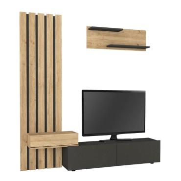 Σύνθεση τηλεόρασης Rosaline Megapap χρώμα ανθρακί - sepet oak 183x31,3x196,9cm 1 τεμ.