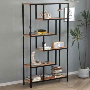 Βιβλιοθήκη Larissa Megapap χρώμα μαύρο - pine oak 90x30x159cm 1 τεμ.