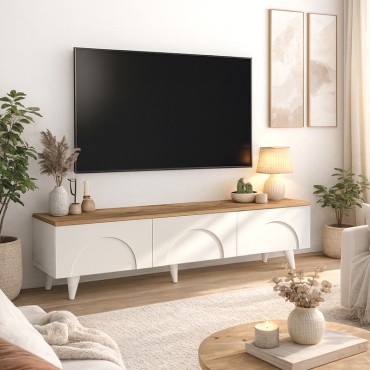 Έπιπλο τηλεόρασης Bono Megapap χρώμα λευκό - sepet oak 150x32,3x42,1cm 1 τεμ.