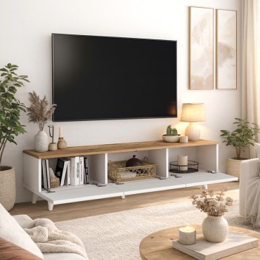 Έπιπλο τηλεόρασης Bono Megapap χρώμα λευκό - sepet oak 150x32,3x42,1cm 1 τεμ.