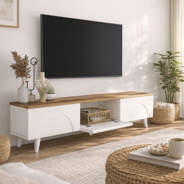 Έπιπλο τηλεόρασης Bono Megapap χρώμα λευκό - sepet oak 150x32,3x42,1cm 1 τεμ.