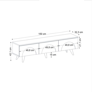 Έπιπλο τηλεόρασης Bono Megapap χρώμα λευκό - sepet oak 150x32,3x42,1cm 1 τεμ.