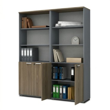 Βιβλιοθήκη γραφείου με κλειδαριά επαγγελματική Venturo Megapap χρώμα ανθρακί - καρυδί 160x40x200cm 1 τεμ.