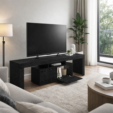 Έπιπλο τηλεόρασης Woodra Megapap χρώμα sencron black 180x31,3x50,2cm 1 τεμ.