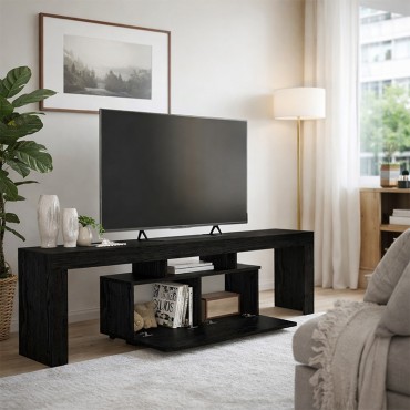 Έπιπλο τηλεόρασης Woodra Megapap χρώμα sencron black 180x31,3x50,2cm 1 τεμ.