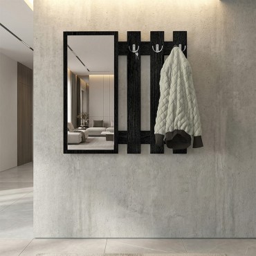 Κρεμάστρα τοίχου με καθρέπτη Folin Megapap χρώμα sencron black 90x4x90cm 1 τεμ.