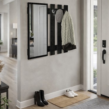 Κρεμάστρα τοίχου με καθρέπτη Folin Megapap χρώμα sencron black 90x4x90cm 1 τεμ.