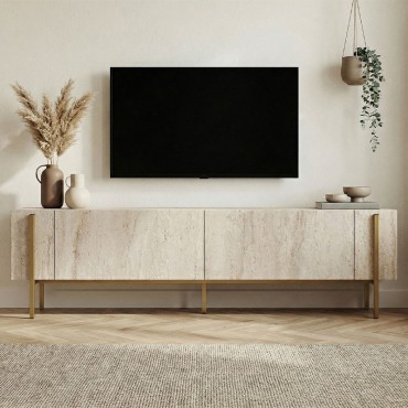 Έπιπλο τηλεόρασης Nexus Megapap χρώμα travertine - χρυσό 180x30x45,5cm 1 τεμ.