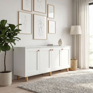 Μπουφές Bohemian Megapap χρώμα λευκό - φυσικό οξιάς 180x40x75cm 1 τεμ.