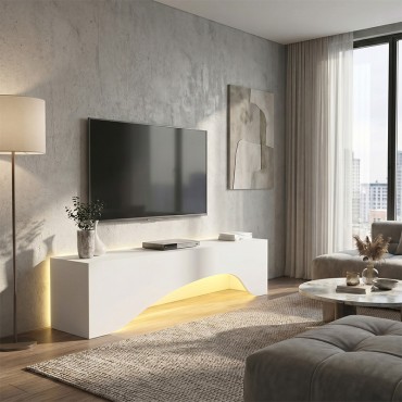 Έπιπλο τηλεόρασης Mara Megapap με LED χρώμα λευκό 150x31,4x40cm 1 τεμ.