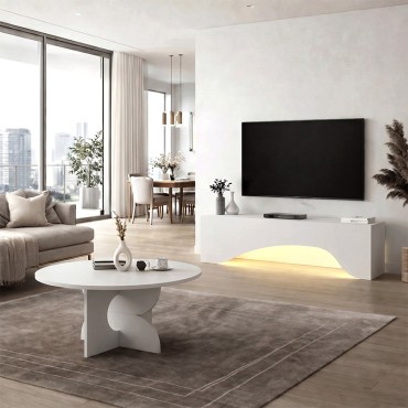 Έπιπλο τηλεόρασης Mara Megapap με LED χρώμα λευκό 150x31,4x40cm 1 τεμ.
