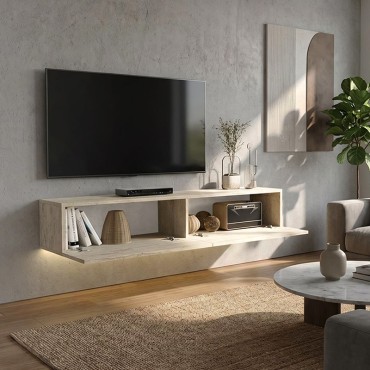 Έπιπλο τηλεόρασης επιτοίχιο Aristo Megapap με LED χρώμα travertine 135x31,6x25cm 1 τεμ.