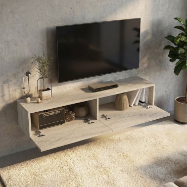 Έπιπλο τηλεόρασης επιτοίχιο Aristo Megapap με LED χρώμα travertine 135x31,6x25cm 1 τεμ.