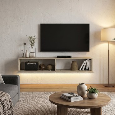 Έπιπλο τηλεόρασης επιτοίχιο Aristo Megapap με LED χρώμα travertine 135x31,6x25cm 1 τεμ.
