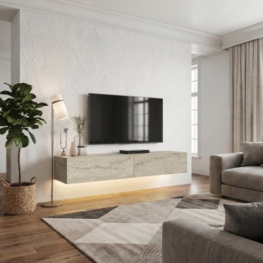 Έπιπλο τηλεόρασης επιτοίχιο Aristo Megapap με LED χρώμα travertine 135x31,6x25cm 1 τεμ.