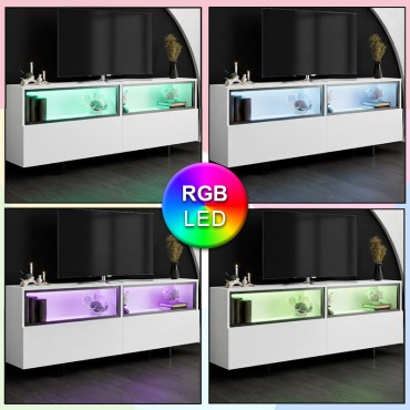 Έπιπλο τηλεόρασης Eco Megapap με Led Rgb χρώμα λευκό 180x32x67cm 1 τεμ.