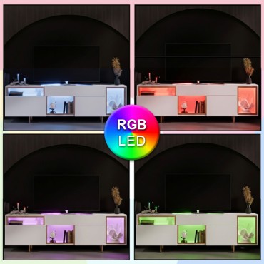 Έπιπλο τηλεόρασης Norm Megapap με Led Rgb χρώμα λευκό - χρυσό 180x32x55cm 1 τεμ.