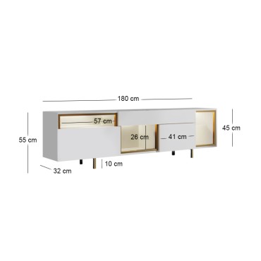 Έπιπλο τηλεόρασης Norm Megapap με Led Rgb χρώμα λευκό - χρυσό 180x32x55cm 1 τεμ.