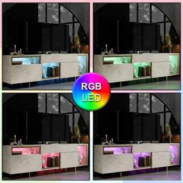 Έπιπλο τηλεόρασης Norm Megapap με Led Rgb χρώμα travertine - χρυσό 180x32x55cm 1 τεμ.