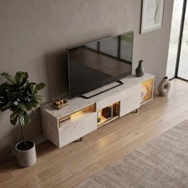 Έπιπλο τηλεόρασης Norm Megapap με Led Rgb χρώμα travertine - χρυσό 180x32x55cm 1 τεμ.