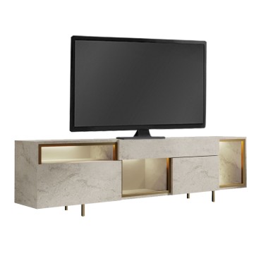 Έπιπλο τηλεόρασης Norm Megapap με Led Rgb χρώμα travertine - χρυσό 180x32x55cm 1 τεμ.