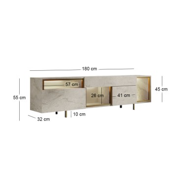 Έπιπλο τηλεόρασης Norm Megapap με Led Rgb χρώμα travertine - χρυσό 180x32x55cm 1 τεμ.