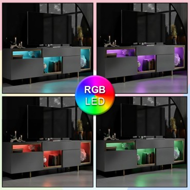 Έπιπλο τηλεόρασης Norm Megapap με Led Rgb χρώμα ανθρακί - χρυσό 180x32x55cm 1 τεμ.