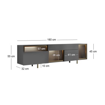 Έπιπλο τηλεόρασης Norm Megapap με Led Rgb χρώμα ανθρακί - χρυσό 180x32x55cm 1 τεμ.