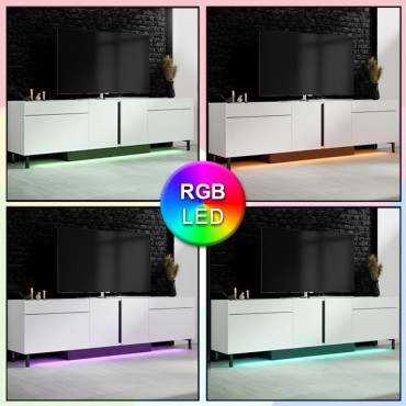 Έπιπλο τηλεόρασης Arlen Megapap με Led Rgb χρώμα λευκό 180x32x50cm 1 τεμ.