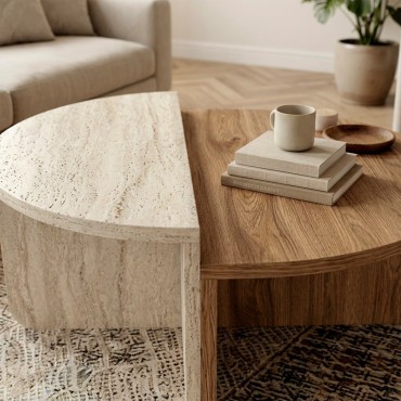 Τραπεζάκι σαλονιού Aloeva Megapap χρώμα καρυδί Ud - travertine 90x37cm 1 τεμ.