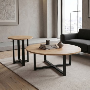 Τραπεζάκι σαλονιού σετ 2 τεμ. Mesa Megapap χρώμα sapphire oak 90x35,5cm