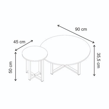 Τραπεζάκι σαλονιού σετ 2 τεμ. Mesa Megapap χρώμα sapphire oak 90x35,5cm