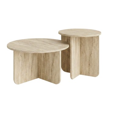 Τραπεζάκι σαλονιού σετ 2 τεμ. Hillary Megapap χρώμα travertine 70x38cm