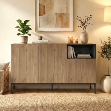 Μπουφές Cailin Megapap χρώμα sepet oak - black wood 140x41,8x80cm 1 τεμ.